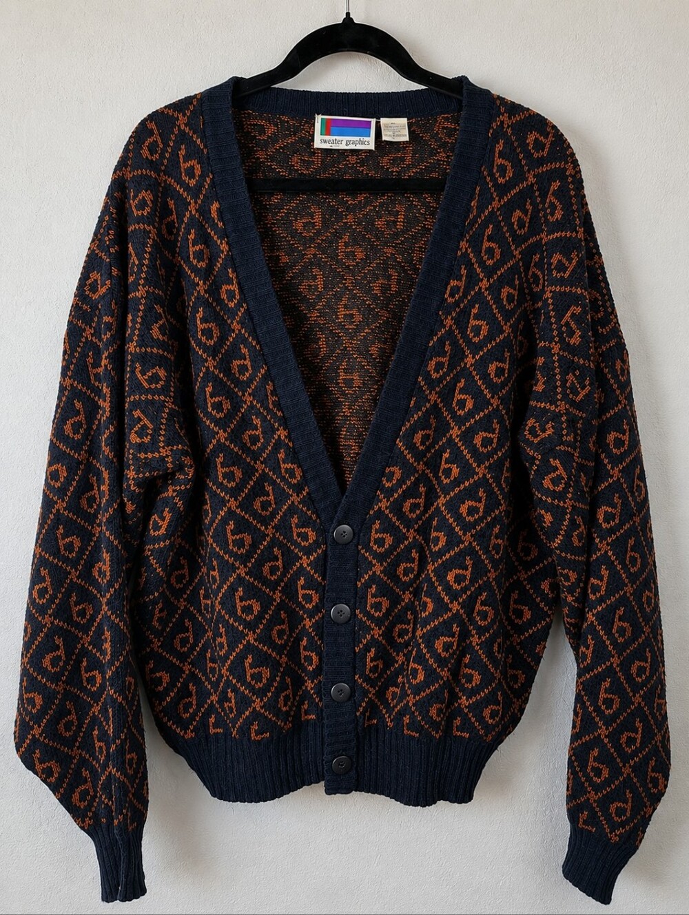 Vintage 90s Sweater Graphix Geometric Knit Cardigan Grandpa Grunge Men’s L